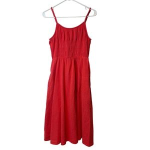Vineyard Vines Coral Gauze Smocked Midi Dress Spaghetti Strap Pockets Size‎ S